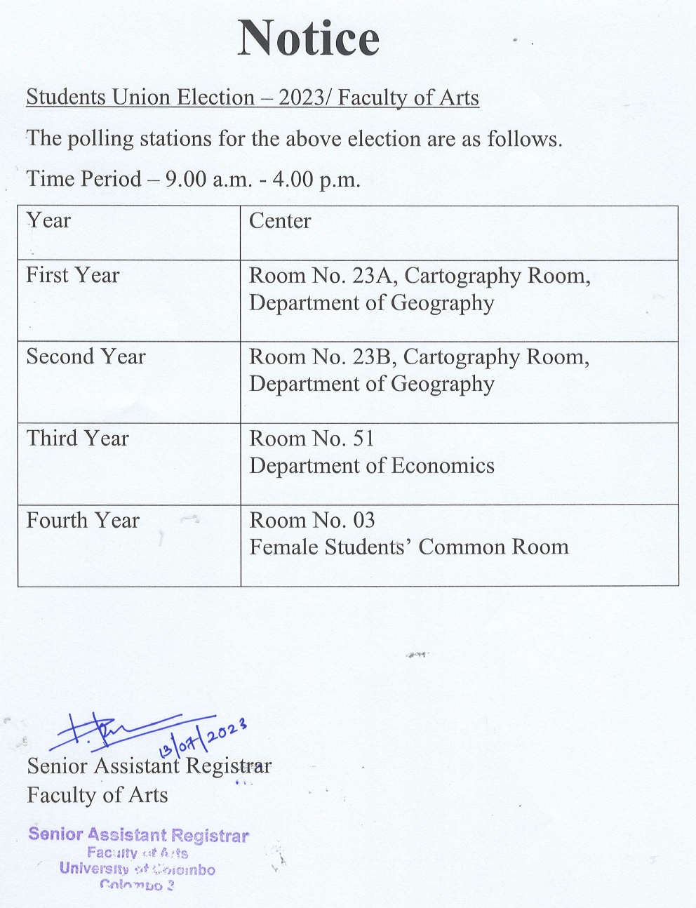 LMS - Arts: Notice: Student Union Election 2023 - Venues